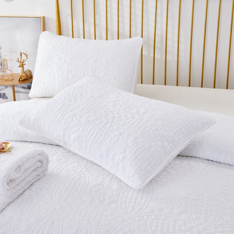 Brandream Brandream White Clover Quilted Pillow Shams Cotton Standard Size Pillow Cases Set of 2 Comfy Soft Decorative Pillow Covers 