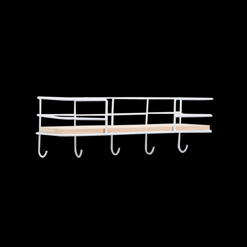Modern Wrought Iron Storage Rack Wall-mounted Decorative Shelf Hanging Holder Organizer with Hooks (5 Hooks, White) - Image 3