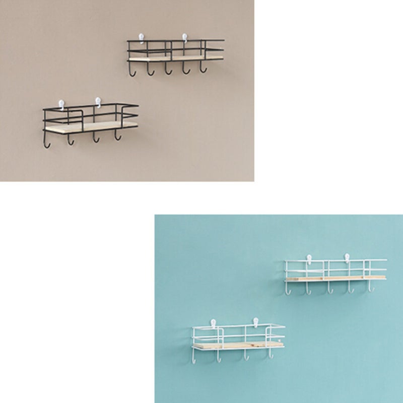 Modern Wrought Iron Storage Rack Wall-mounted Decorative Shelf Hanging Holder Organizer with Hooks (5 Hooks, White) - Image 4