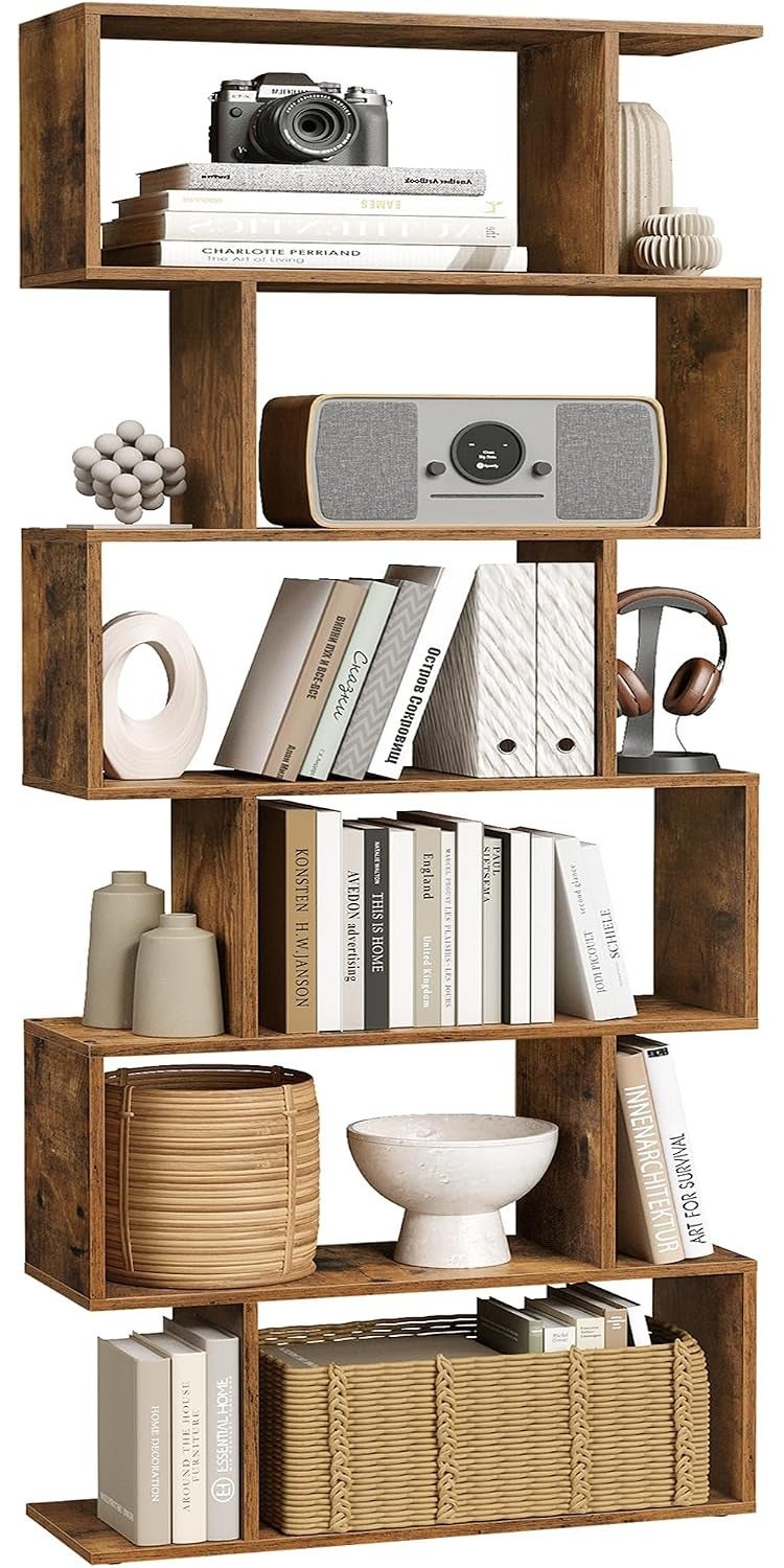 VASAGLE Bookcase, 6 Tier Shelf, Storage Unit, Partition Divider, for Living Room, Bedroom, Office, Modern Style, Rustic Brown  LBC61BX - Image 1