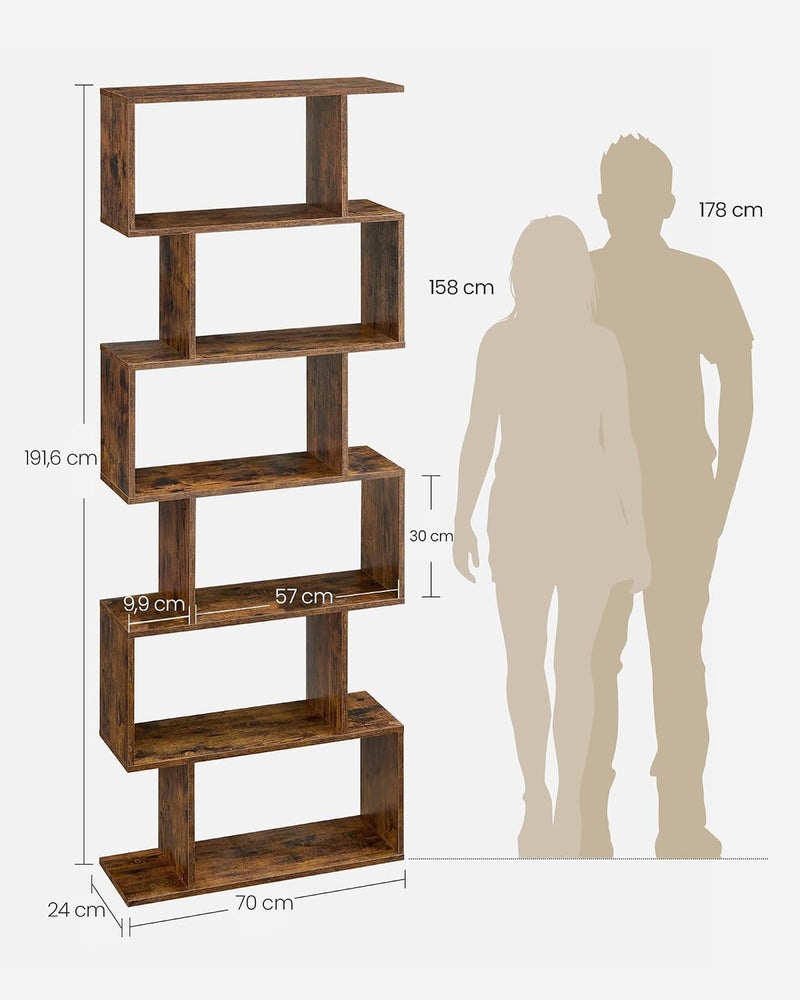 VASAGLE Bookcase, 6 Tier Shelf, Storage Unit, Partition Divider, for Living Room, Bedroom, Office, Modern Style, Rustic Brown  LBC61BX - Image 3