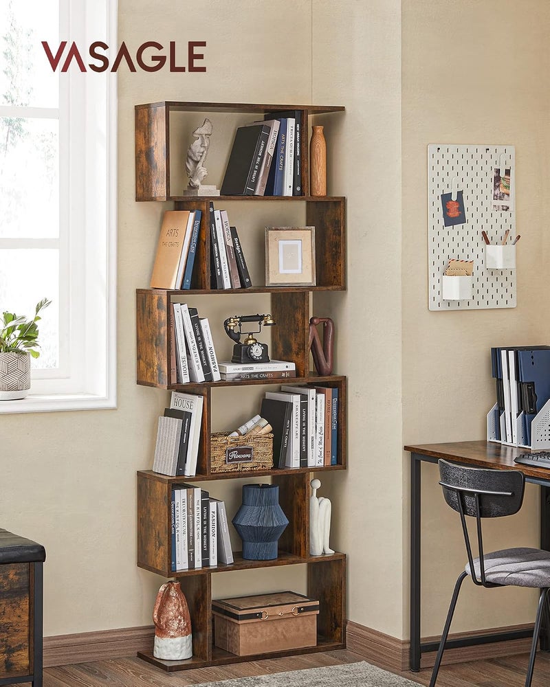VASAGLE Bookcase, 6 Tier Shelf, Storage Unit, Partition Divider, for Living Room, Bedroom, Office, Modern Style, Rustic Brown  LBC61BX - Image 2