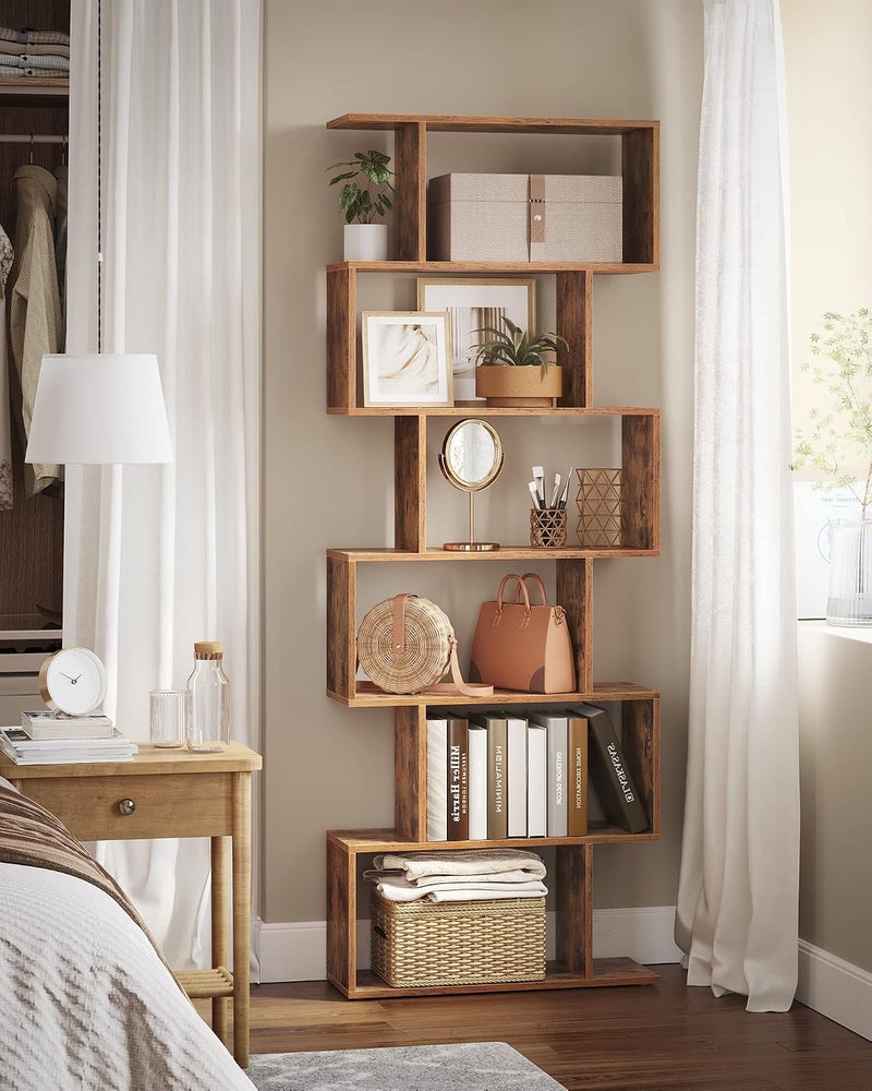VASAGLE Bookcase, 6 Tier Shelf, Storage Unit, Partition Divider, for Living Room, Bedroom, Office, Modern Style, Rustic Brown  LBC61BX - Image 4