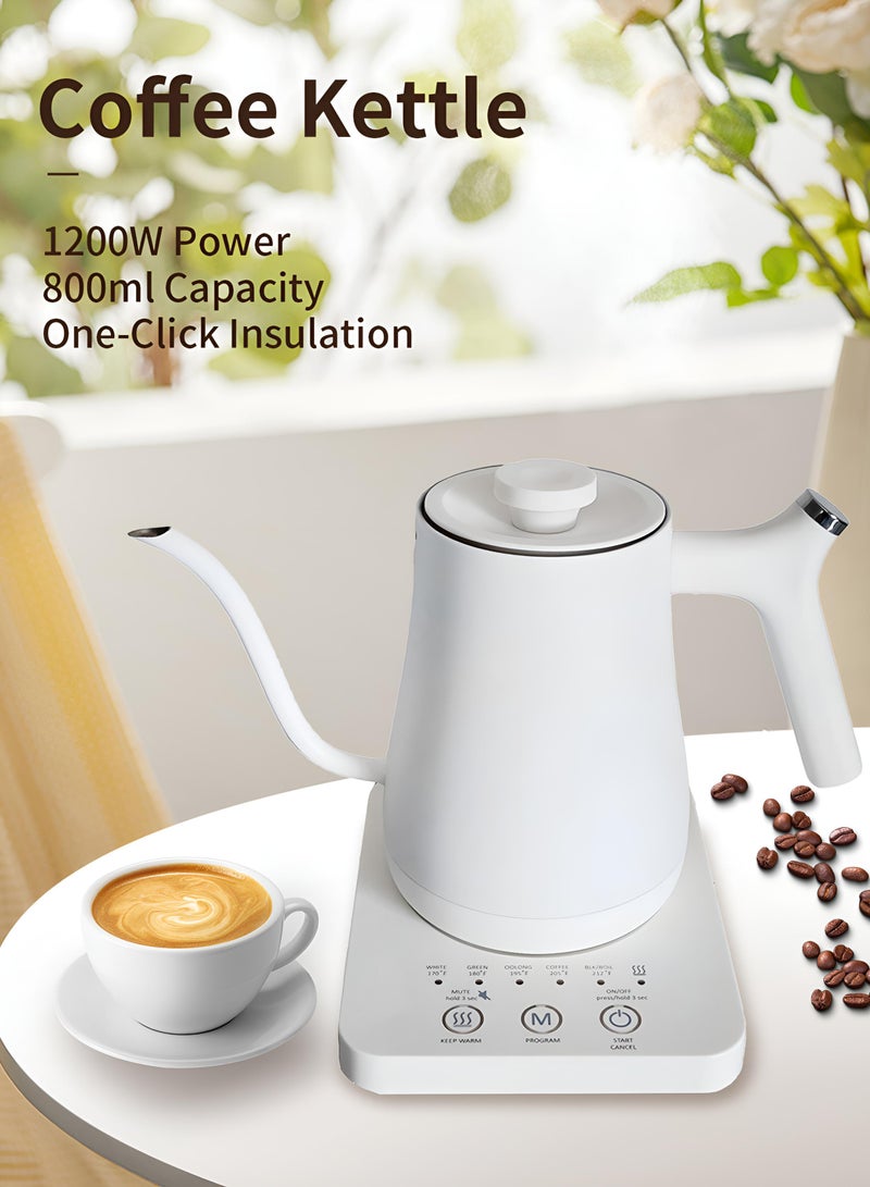 Brutelle Gooseneck Kettle Hand-pour Coffee Kettle 800Ml 1200W Power with 5 Preset Temperatures Touch Screen Buttons Stainless Steel Material for Home Office and Dormitory - Image 1