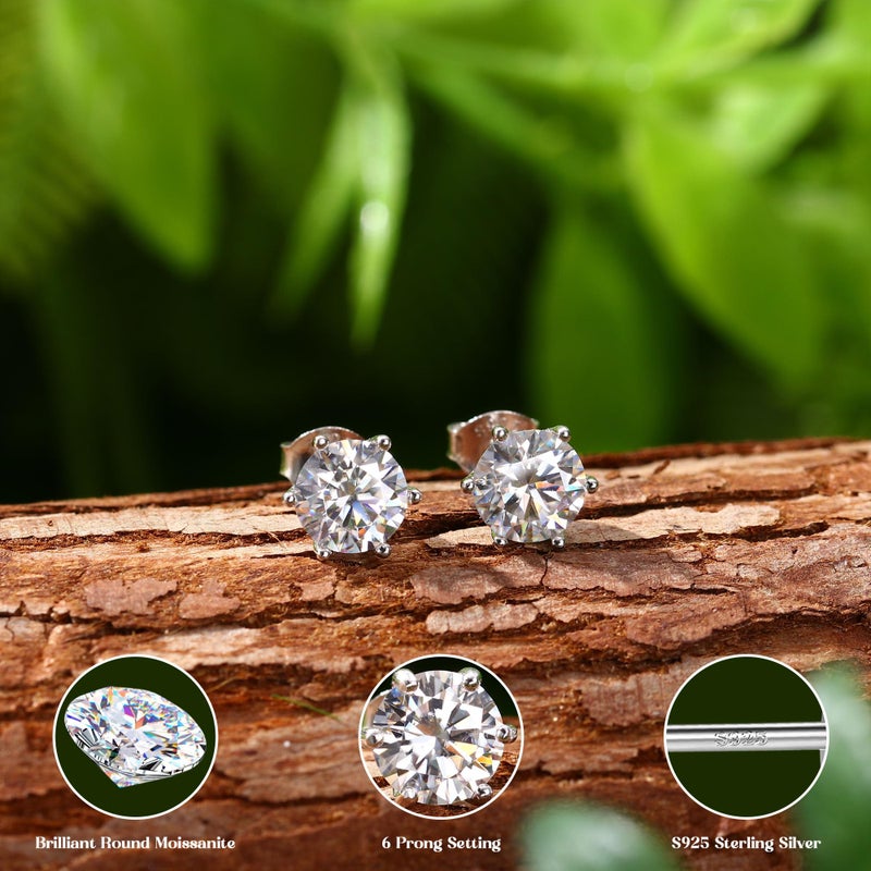 GEMQUEEN Moissanite Earrings Studs : 18K White Gold Plated 925 Sterling Silver Earrings for Women Men Hypoallergenic Dainty Stud Earring Jewelry Trendy Round Cut D Color VVS1 Clarity 2CT - Image 2
