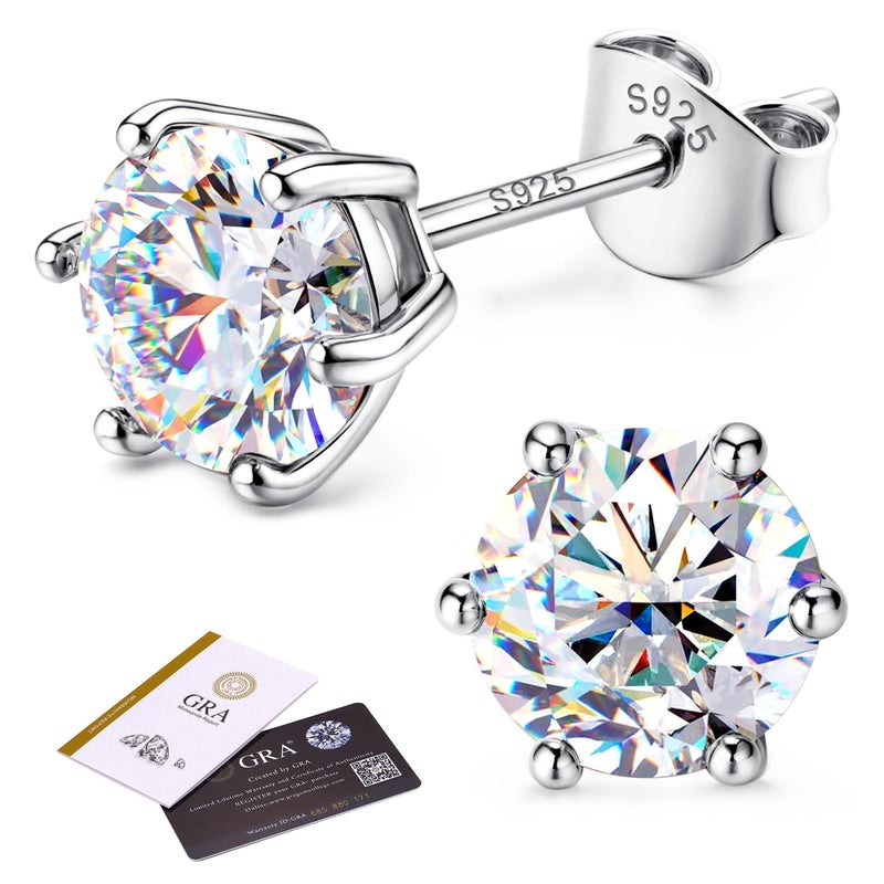 GEMQUEEN Moissanite Earrings Studs : 18K White Gold Plated 925 Sterling Silver Earrings for Women Men Hypoallergenic Dainty Stud Earring Jewelry Trendy Round Cut D Color VVS1 Clarity 2CT - Image 1