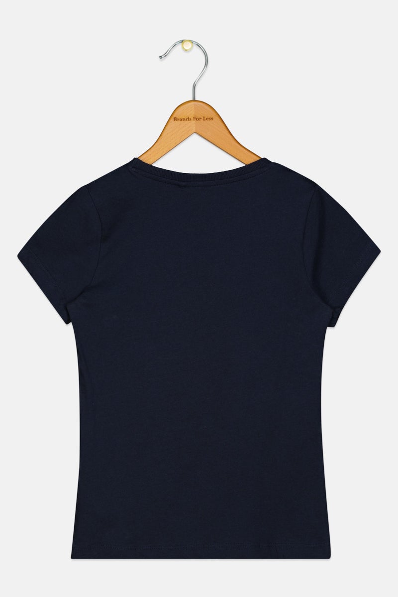 NAME IT تي شيرت قصير الأكمام للبنات، طباعة جرافيك، كحلي داكن - Image 3