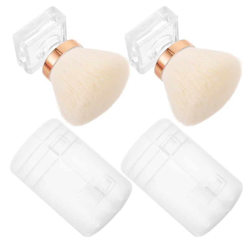Mushroom Head Powder Brush and Finishing Powder Brush Set White Synthetic Fiber Small Size with Pp Case for Travel and Daily - Image 1