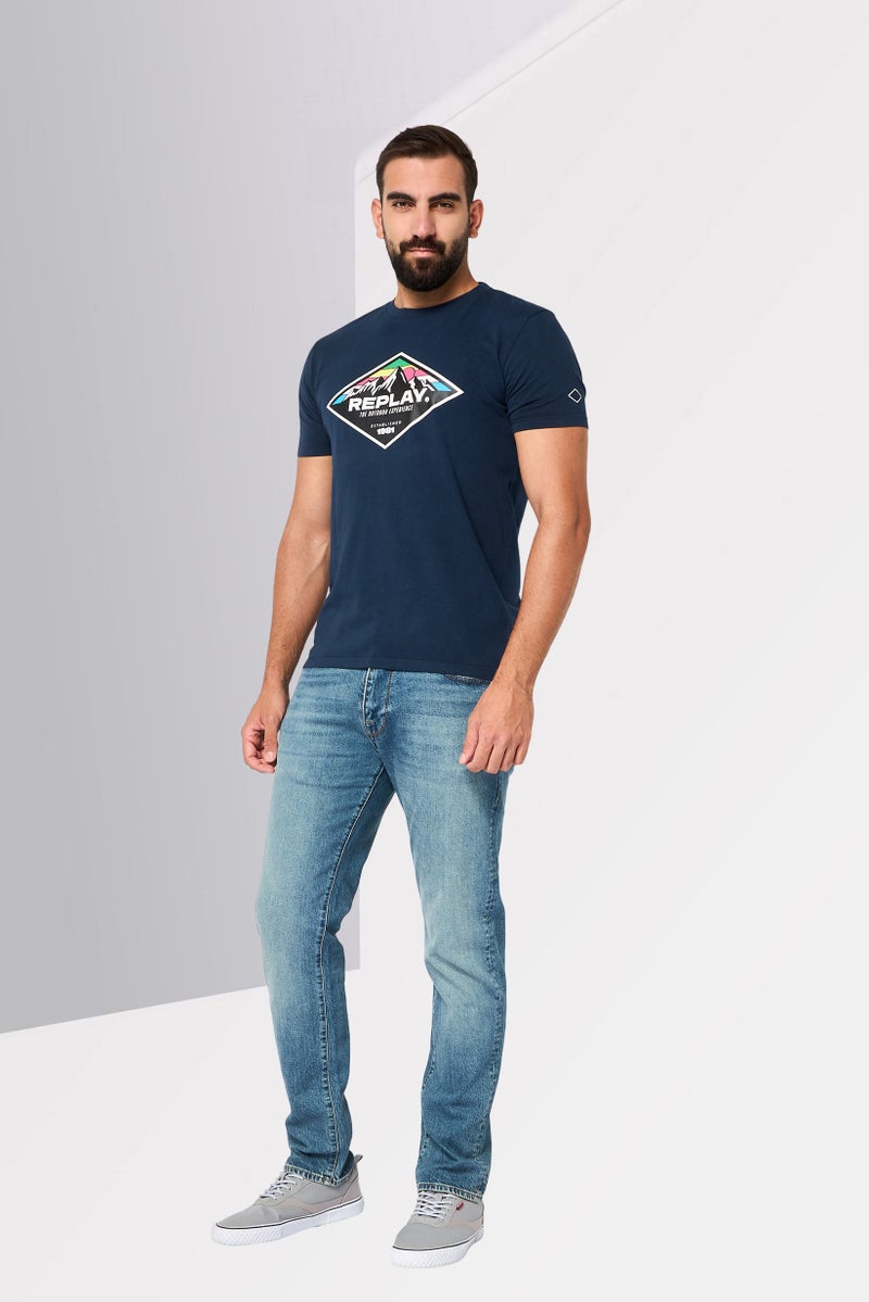 Replay Men Crew Neck Short Sleeve Graphic Print T-Shirt, Navy - Image 2