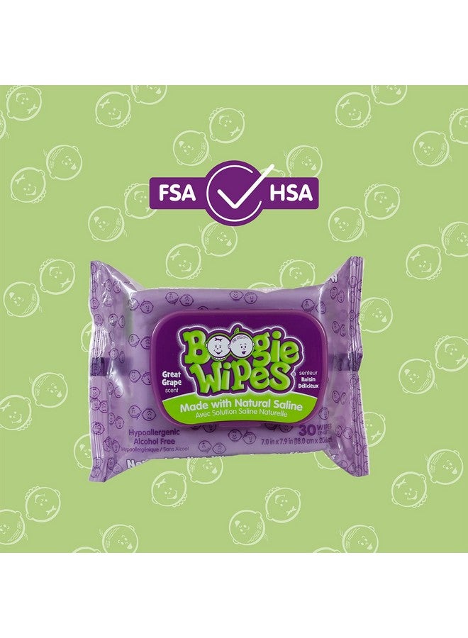 Boogie Saline Nose Wipes by Boogie, for Baby & Kids, Face, Hand & Body, FSA/HSA Eligible, Made with Vitamin E, Aloe, and Natural Saline, Grape Scent, 30 Count (Pack of 3) - Image 1