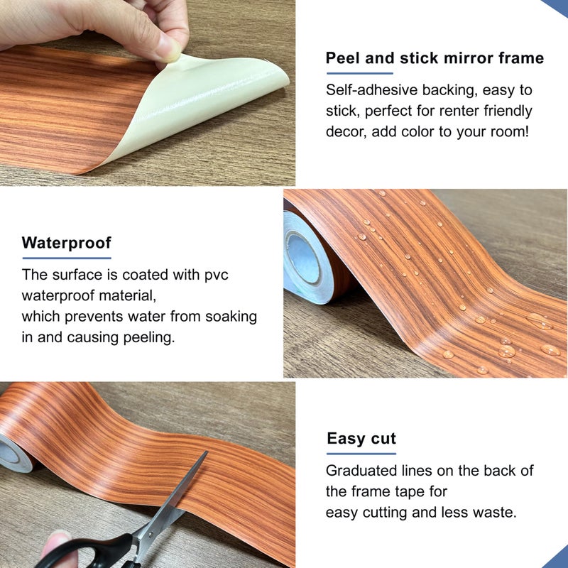 TIANLDD 27 FT Wood Grain Wallpaper Border, Removable Waterproof Mirror Border Peel and Stick,Bathroom Mirror Frame Border.(Brown Oak) - Image 4
