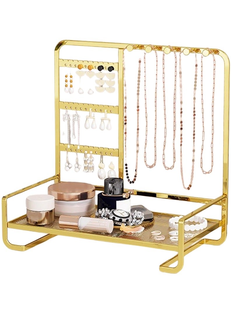 Talala Gold Jewellery Organizer Stand – 4 Tier Display Rack with Metal Frame, Separate Sections for Earrings, Necklaces, Bracelets & Rings - Image 1