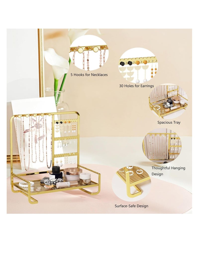 Talala Gold Jewellery Organizer Stand – 4 Tier Display Rack with Metal Frame, Separate Sections for Earrings, Necklaces, Bracelets & Rings - Image 2