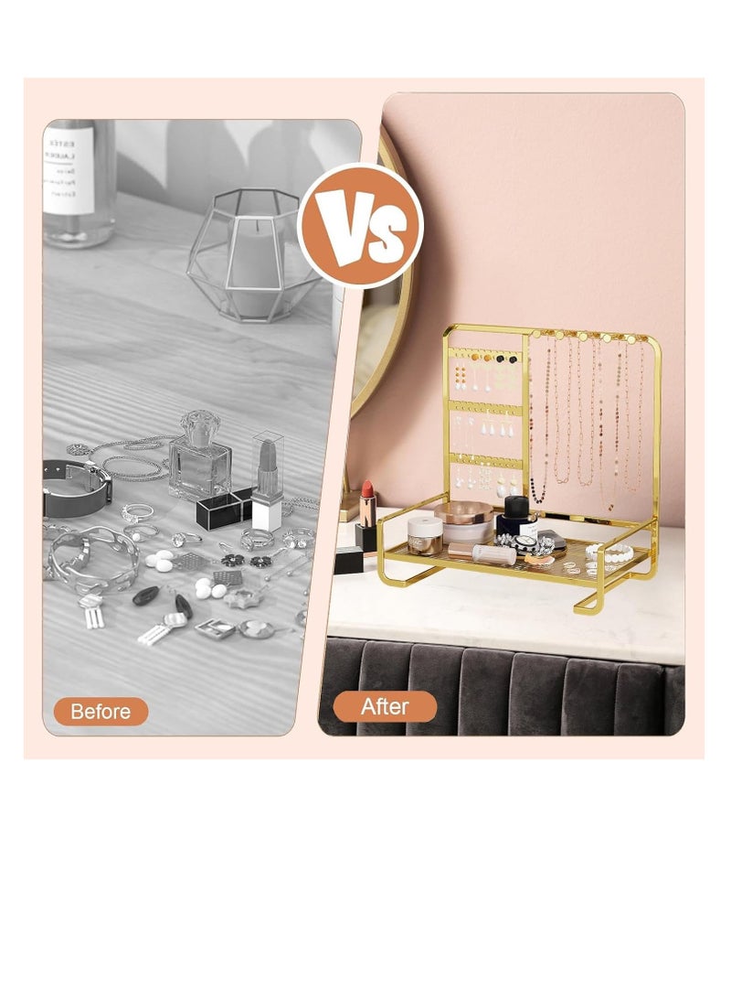 Talala Gold Jewellery Organizer Stand – 4 Tier Display Rack with Metal Frame, Separate Sections for Earrings, Necklaces, Bracelets & Rings - Image 4