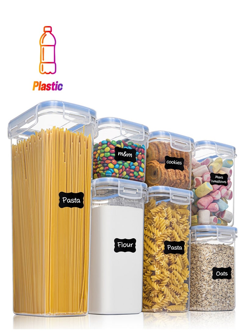 حاويات تخزين الأغذية المغلقة الهواء مع الأغطية ، 7 PCS BPA علب مطبخ مجاني للسباغيتي ، المعكرونة ، الأغذية الجافة ، الدقيق والسكر ، علب بلاستيكية لتنظيم المخزن وتخزينه - Image 1