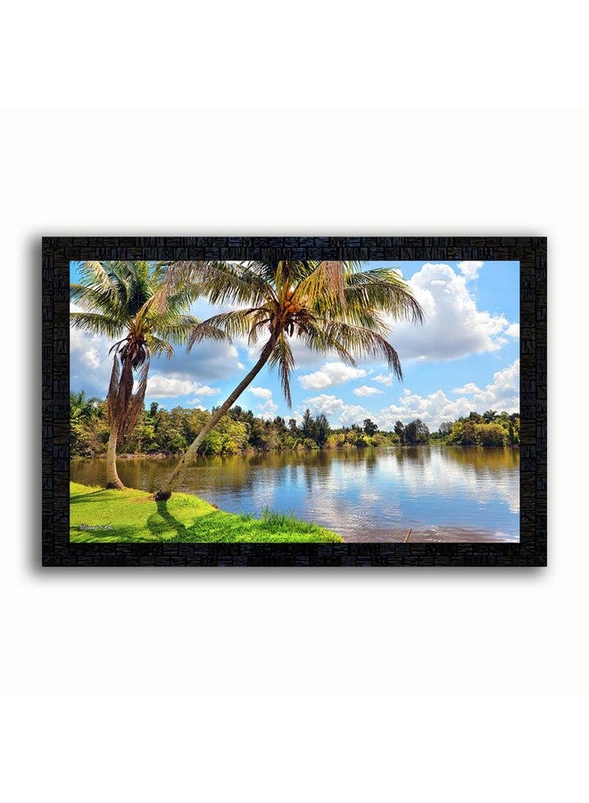 PNF Generic PNF Nature Landscape Scenery with Wooden Synthetic Frame Painting Size 14 x 20 inch, Multicolour, Medium - Image 1