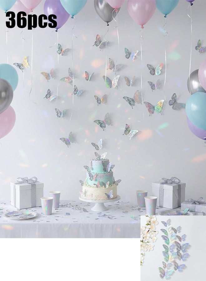 KANGLI 36Pcs Butterfly Stickers Hollow-Out 3D Wall Decal Set Laser Removable Wall Sticker Room Mural Decor for Kids Bedroom Nursery Classroom Party Cake Wedding DIY Gift - Image 1