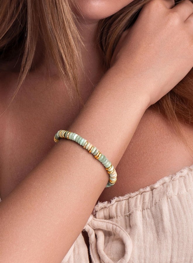 SNGIA Colorful Gold Bracelets for Women, Stack Bangle Beaded Stone Jewelry Accessories Set for Woman, Trendy Fashion Jewelry Gifts, Stone, Yellow Gold, no gemstone - Image 4
