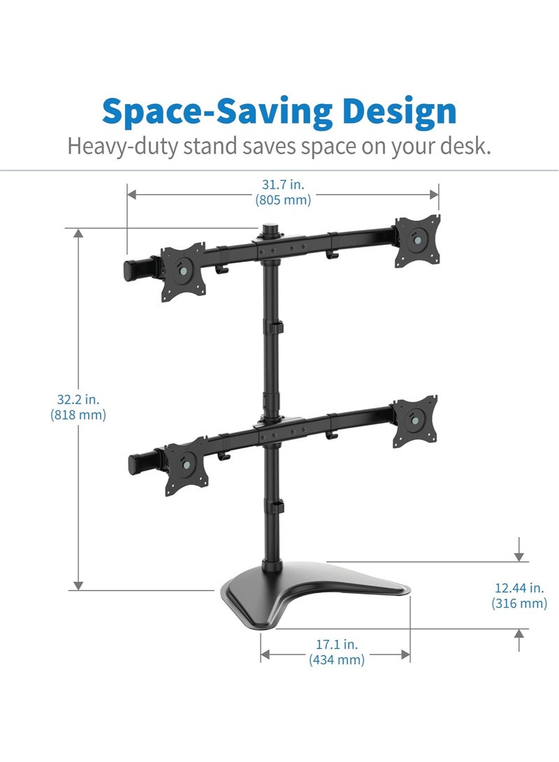 نيوستار حامل شاشات رباعي من نيوستار، قاعدة مكتب قوية لـ 4 شاشات مقاس 13–27 بوصة، أذرع قابلة للتعديل مع دوران وإمالة وتدوير، متوافق مع VESA 75x75/100x100، يتحمل حتى 8 كجم لكل شاشة - Image 2
