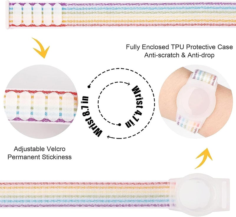Yiurcy 2 Pack AirTag Bracelet for Kids, Apple Air Tag Protective Cover with Nylon Wristband, Anti Lost GPS Trackers Case Cover Elastic Watch Band for Toddlers Girls Boys Elders (Rainbow) - Image 4