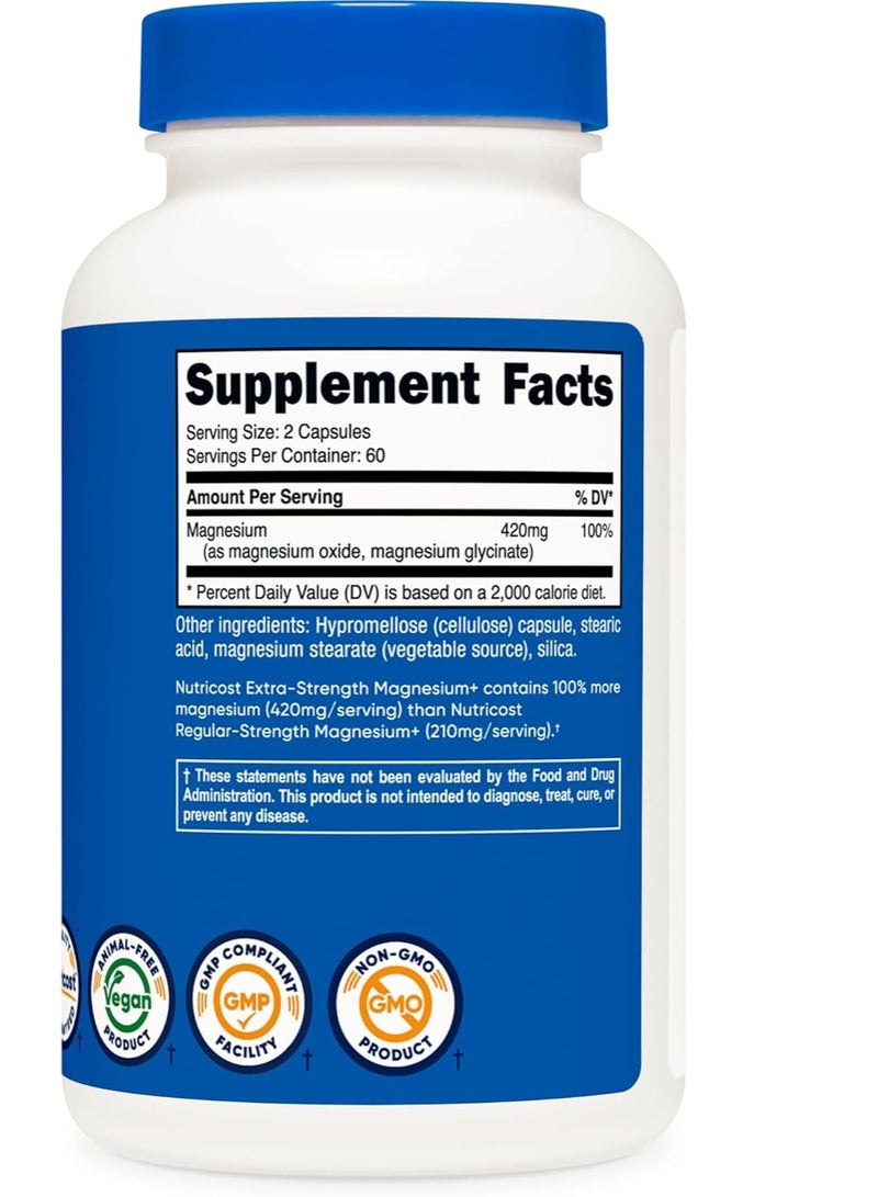 مغنيسيوم+ قوة إضافية ٤٢٠ ملغ، ١٢٠ كبسولة ٦٠ حصة - Image 2