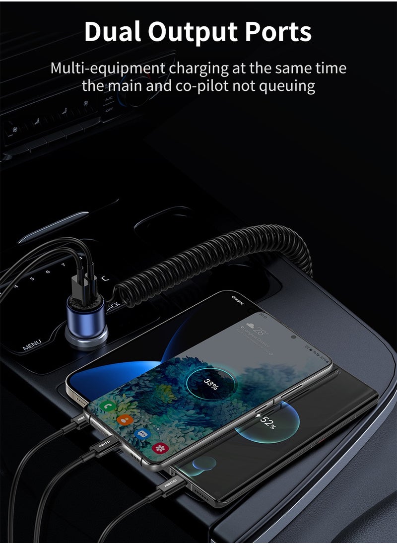 Recci Super Fast Car Charger Adapter 110W with Cable Type C PD 65W and USB 45W Fast Charging Car Power Adapter For iPhone iPad Samsung Galaxy Huawei Xiaomi Apple Watch Transparent Shell Design Blue  - Image 2