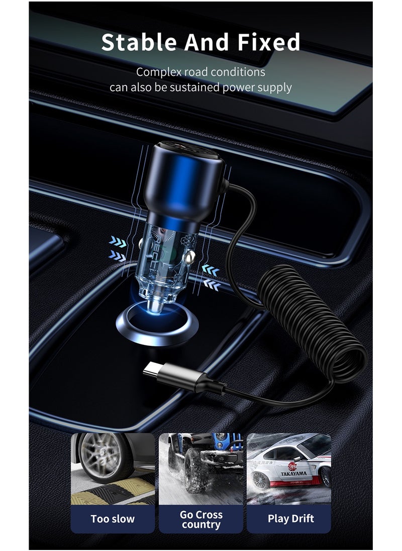 Recci Super Fast Car Charger Adapter 110W with Cable Type C PD 65W and USB 45W Fast Charging Car Power Adapter For iPhone iPad Samsung Galaxy Huawei Xiaomi Apple Watch Transparent Shell Design Blue  - Image 4