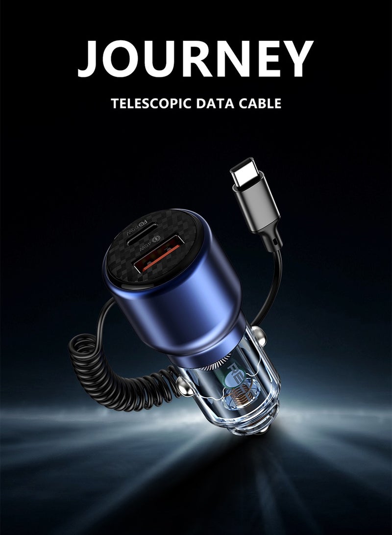 Recci Super Fast Car Charger Car 110W with Cable Type C PD 65W and USB 45W Fast Charging Car Power Adapter For iPhone iPad Samsung Galaxy Huawei Xiaomi Apple Watch Transparent Shell Design Blue  - Image 1
