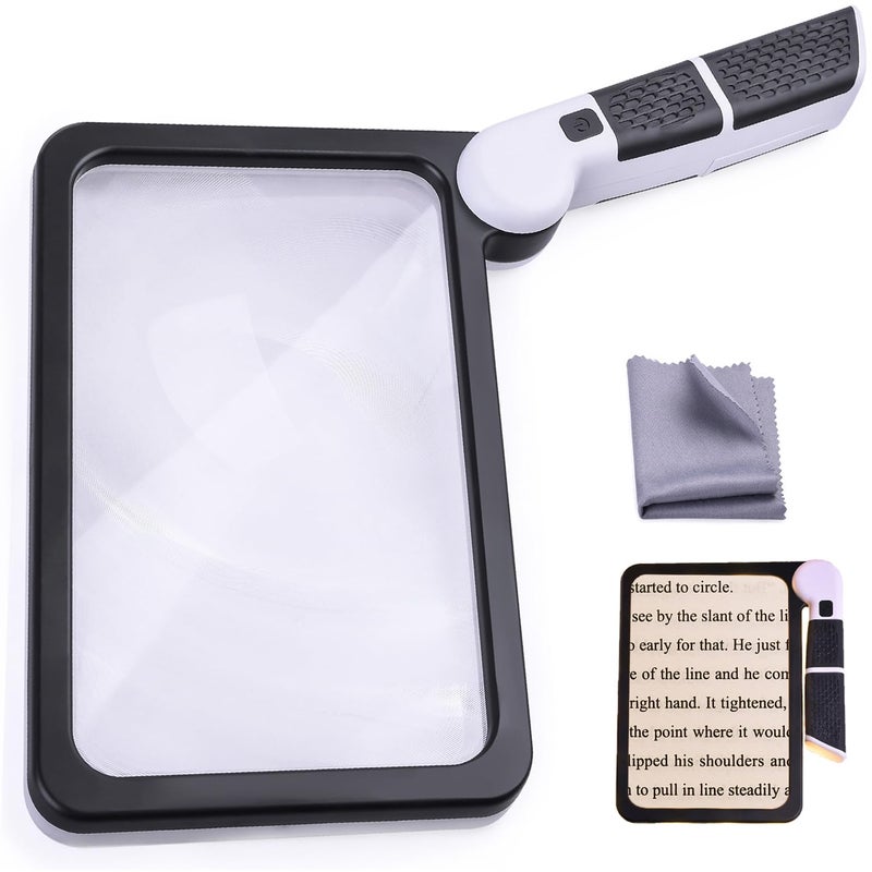 Magnifying Glass with Light Page 5X Folding Handheld Rectangular Magnifier with 48 Lights for Reading Books  Close Work Ideal Lighted Magnifying Gift for Low Visions