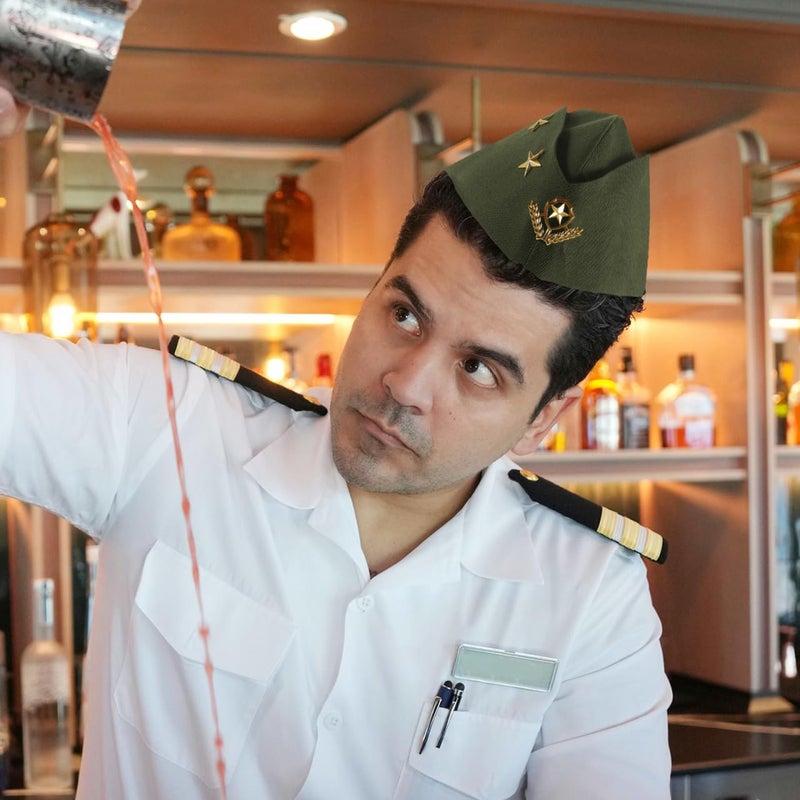 BESTOYARD Nautical Sailor Hat, Wheat Stewardess Beret Hat for Halloween Costume, Airline Accessory Adult Cosplay Costume, Army Green - Image 5