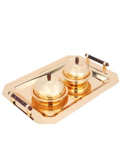 Alsaif Alif Serving Trays Set With Dates Steel 3 Pieces Gold  - Image 1