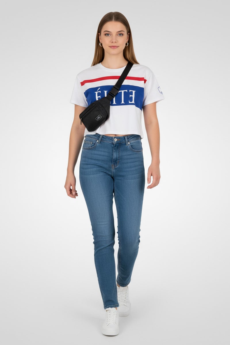 UNDIZ Women Crew Neck Short Sleeves Graphic Top, White - Image 1