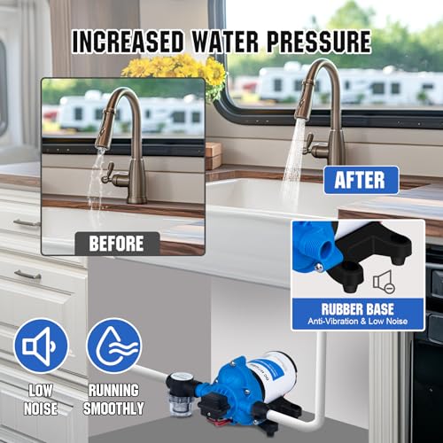 DC HOUSE 12V RV Fresh Water Diaphragm Pump 12 Volt 3.5GPM 45PSI On Demand Self Priming Water Pressure Pump with Pressure Switch Quiet for Camper Marine Boat Travel Trailer Sprayer - Image 4