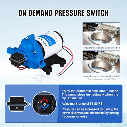 DC HOUSE 12V RV Fresh Water Diaphragm Pump 12 Volt 3.5GPM 45PSI On Demand Self Priming Water Pressure Pump with Pressure Switch Quiet for Camper Marine Boat Travel Trailer Sprayer - Image 5