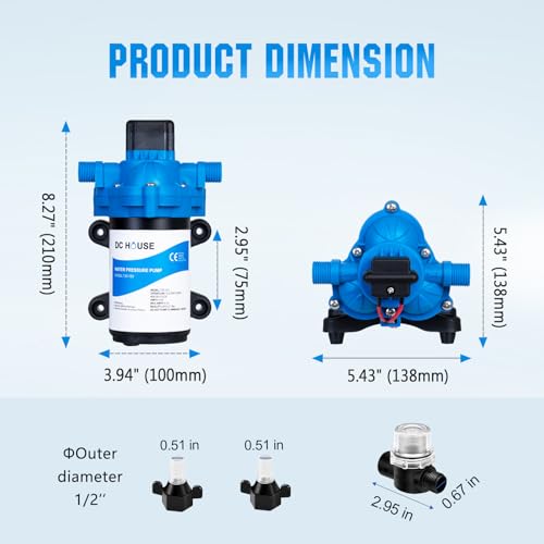 DC HOUSE 12V RV Fresh Water Diaphragm Pump 12 Volt 3.5GPM 45PSI On Demand Self Priming Water Pressure Pump with Pressure Switch Quiet for Camper Marine Boat Travel Trailer Sprayer - Image 3