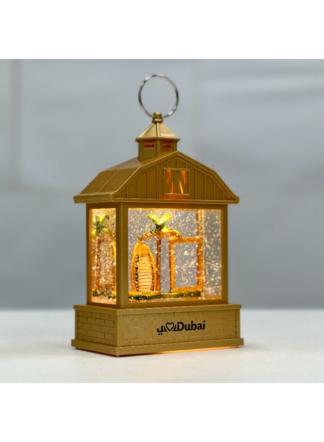 فانوس دبي الذهبي بإضاءة LED يعمل بالبطارية وUSB ديكور رمضان هدية عيد ديكور إسلامي تذكار سياحي فندق برج العرب مع نخلة وإطار ذهبي كرة ثلجية بريق متحرك مصباح ليلي للطاولة للمنزل والمكتب - Image 3