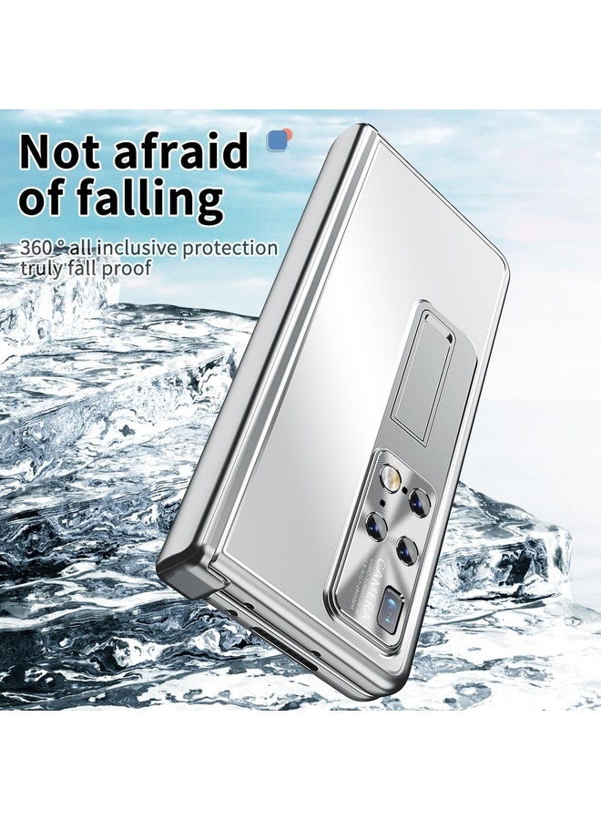 هوها ⁧جراب واقٍ لهاتف Huawei Mate X2 مصنوع من سبائك الألومنيوم بمفصلات مزدوجة ومضاد للصدمات (فضي)⁩ - Image 5