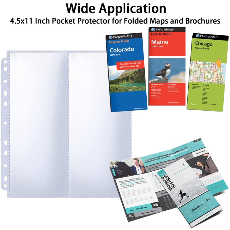 Zofly 30 Pack 60 Pockets 4.5x11â€ Folded Map Sleeves, Ultra-Clear Brochure Organizer Pages for 3 Ring Binder, Top Loading Map Protector Sleeves - Image 4