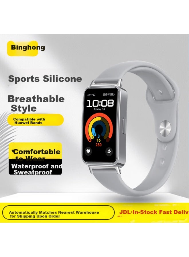 Binghong Silicone Band For Huawei Band 8/9/10 Nfc Smart Bracelet, Men's And Women's Wrist Strap - Nebula Gray