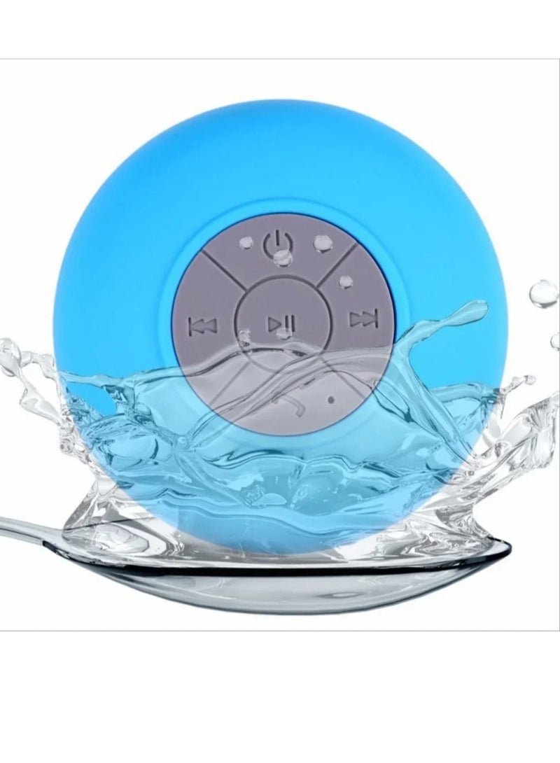 ارواق مكبر صوت بلوتوث لاسلكي، مكبر صوت صغير محمول مقاوم للماء، مشغل موسيقى ستيريو بلوتوث مع كوب شفط، مكبر صوت خفيف الوزن مع ميكروفون مدمج، (قطعة واحدة، أزرق) - Image 1