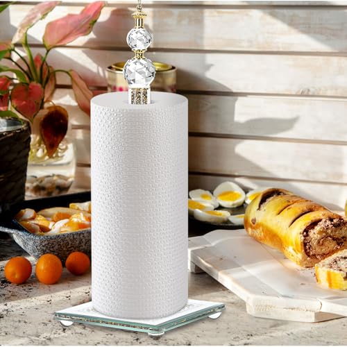 Hebaogugu Gold Paper Towel Holder, Bling Crystal Paper Towel Roll Holder, Decorative Standing Paper Towel Holder for Kitchen Countertops Bathroom, Paper Towel Dispenser with Weighted Base (Square/Gold-A) - Image 5