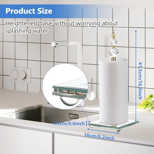 Hebaogugu Gold Paper Towel Holder, Bling Crystal Paper Towel Roll Holder, Decorative Standing Paper Towel Holder for Kitchen Countertops Bathroom, Paper Towel Dispenser with Weighted Base (Square/Gold-A) - Image 4