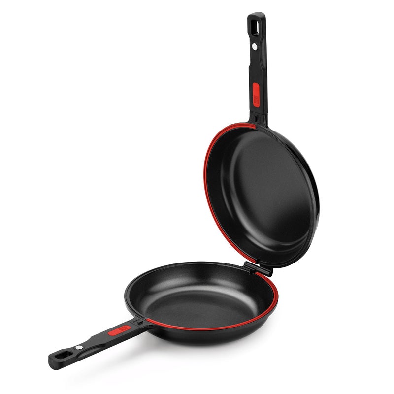 BRA COOKWARE Premiere Dual Skillet 8 inches Double Frying Pan for Frittatas Spanish Omelets PFOA Free Triple Nonstick Coating Full Induction Reversible Pan Cast Aluminum Flip Skillet