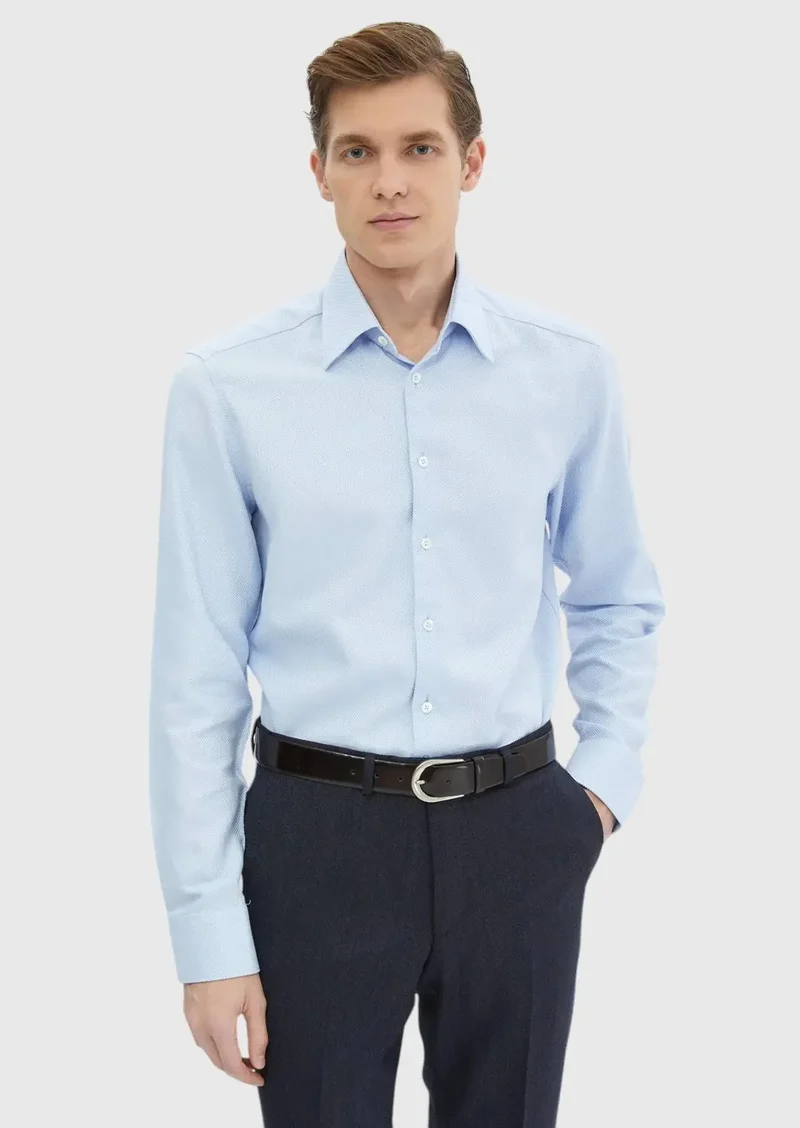 رامسي قميص أزرق سادة بقصة عادية، مصنوع من القطن الكلاسيكي 100%