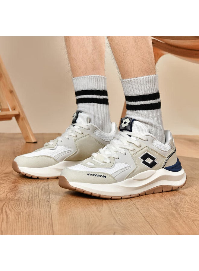 LOTTO Letu Men's Sports Shoes, Spring Mesh Breathable Running Shoes, Retro Casual Dad Shoes 8802, Beige/navy Blue, Size 39 - Image 2