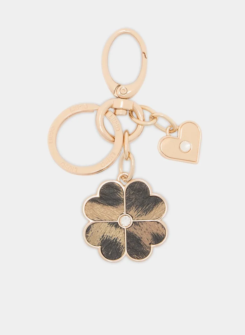 Liu Jo Keyring with animal-print four-leaf clover