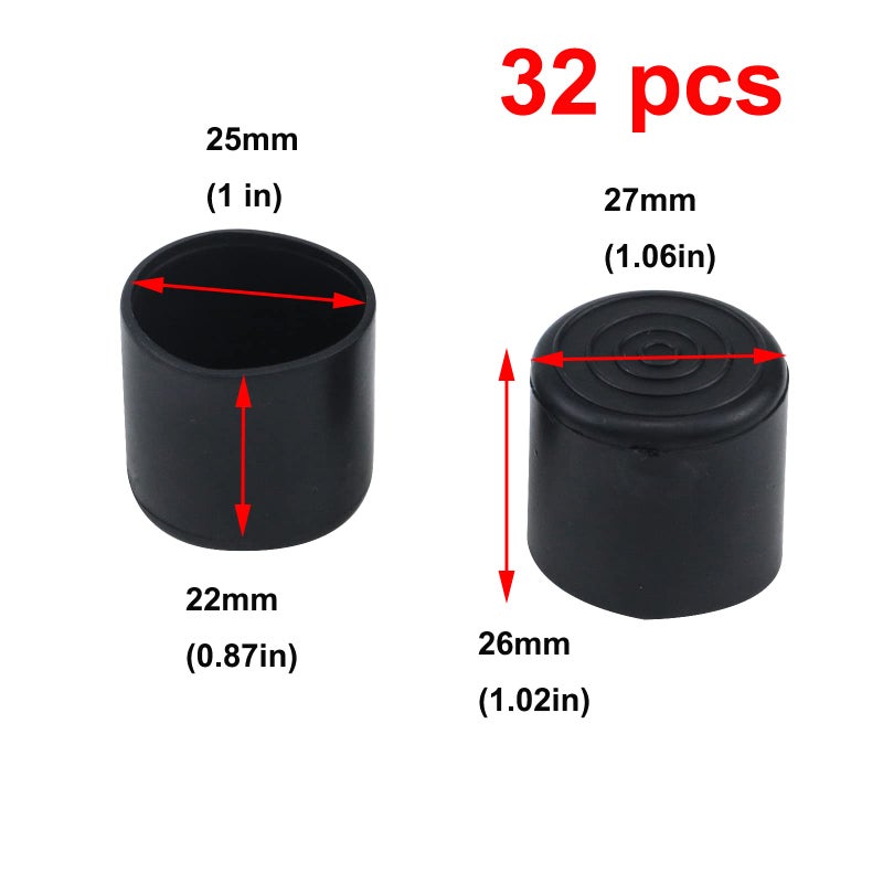 Antrader 32pcs Round Shape PVC Rubber Covers Furniture Foot Table Chair Leg End Cap Cover Tip Protectors Black,1-Inches - Image 2