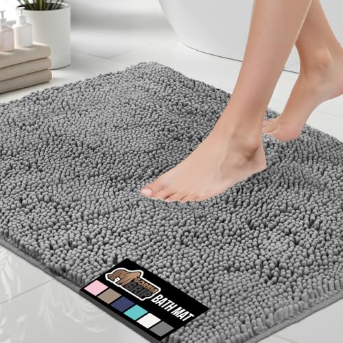 GORILLA GRIP Bath Rug Mat 60x24, Thick Soft Absorbent Chenille, Quick Dry Microfiber Mats, Rubber Backing Washable Shower Floor Rugs, Bathmat Runner, US Designed Bathroom Home Decor Accessories Grey - Image 1