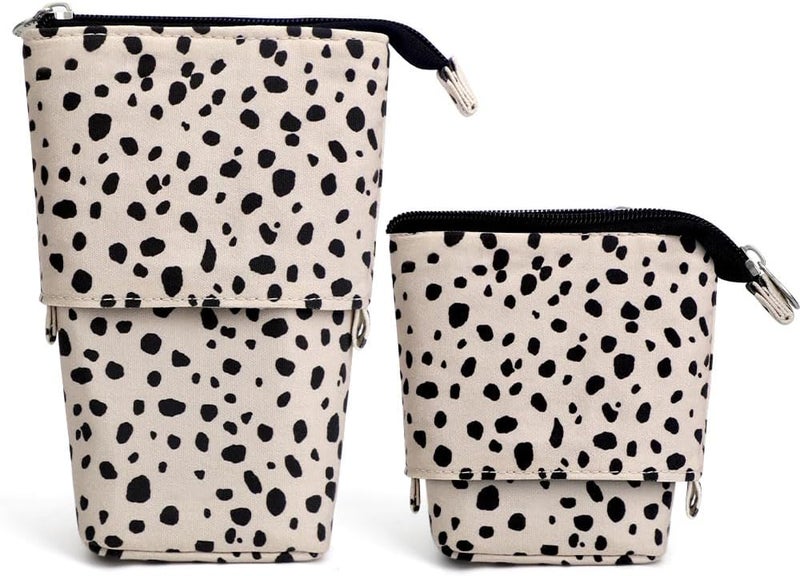 KPX Milktea Cute Standing Pencil Case for Kids, Pop Up Pencil Box Makeup Pouch, Stand UP Bubble Tea Pen Holder Organizer Cosmetics Bag, Kawaii Stationary (Beige Leopard) - Image 1
