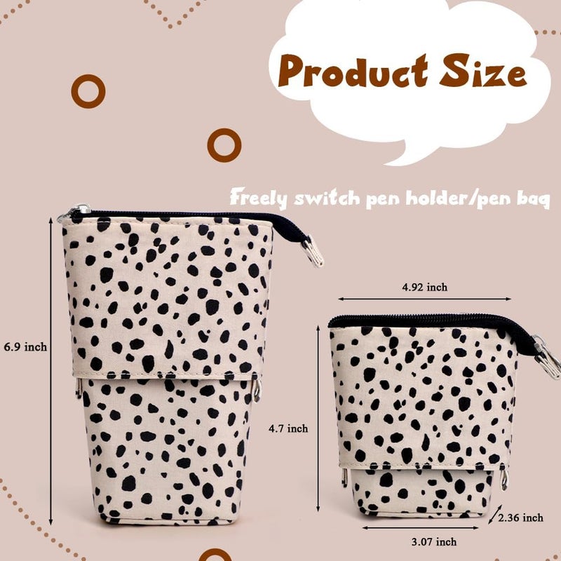 KPX Milktea Cute Standing Pencil Case for Kids, Pop Up Pencil Box Makeup Pouch, Stand UP Bubble Tea Pen Holder Organizer Cosmetics Bag, Kawaii Stationary (Beige Leopard) - Image 2